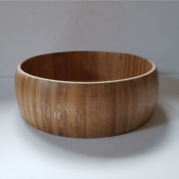 Wood Salad Bowl w/Salad Hands believed to be Bamboo - Picture 6 of 12